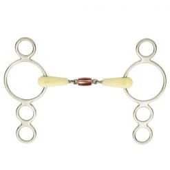 English Riding Supply Horse Bits Happy Mouth Dbl Joint Copper Roller Mouth 2-Ring Pessoa Gag