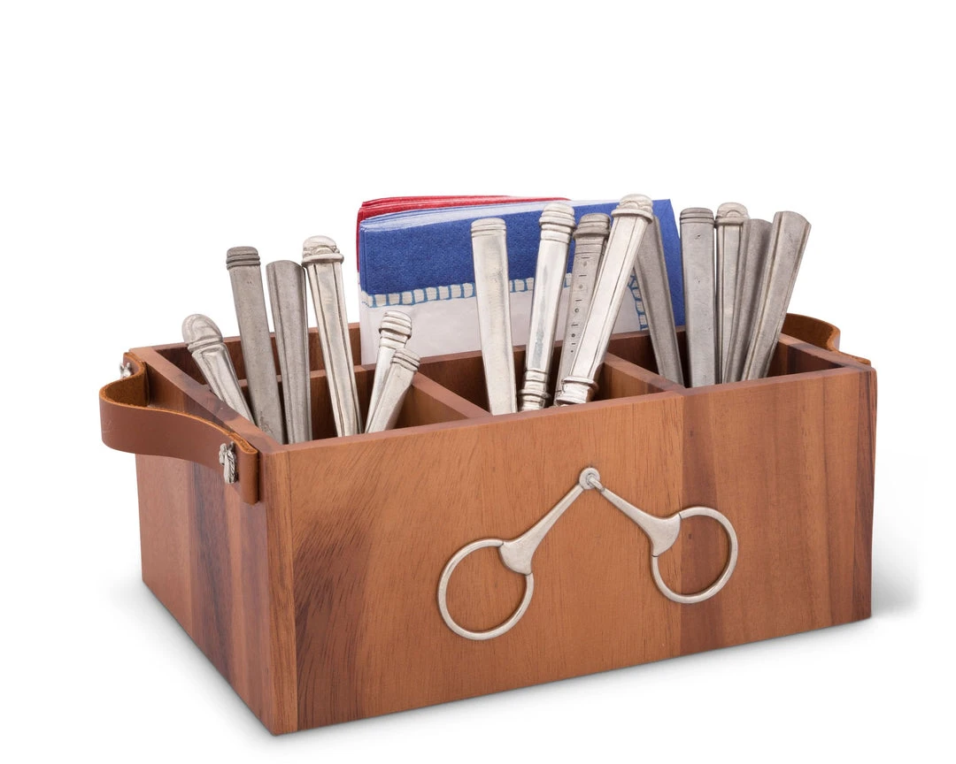 Brand new ❤️ Arthur Court Flatware Caddy - Horse Bits Leather Handles Equestrian Decor 🥰 3 Arthur Court Flatware Caddy - Horse Bits Leather Handles Equestrian Decor