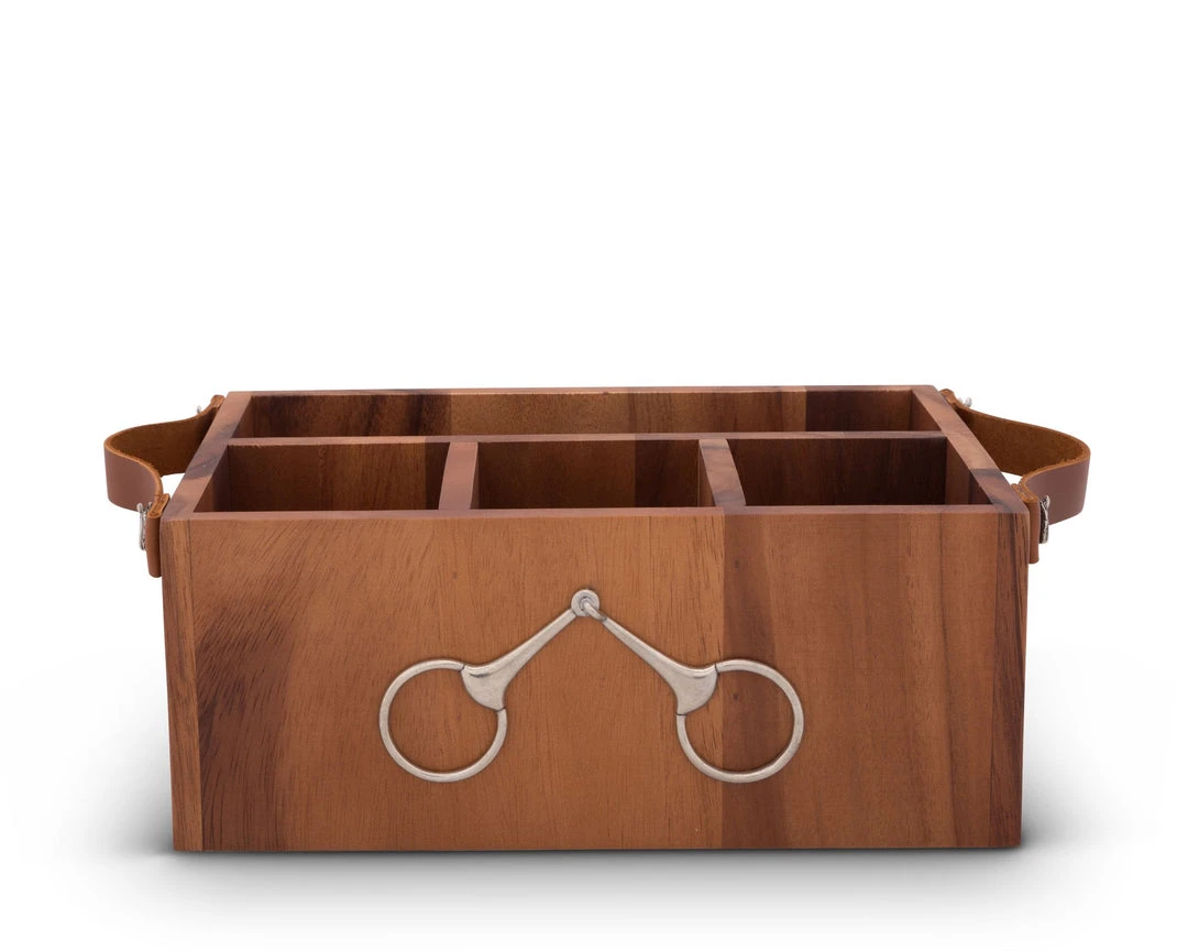 Brand new ❤️ Arthur Court Flatware Caddy - Horse Bits Leather Handles Equestrian Decor 🥰 4 Arthur Court Flatware Caddy - Horse Bits Leather Handles Equestrian Decor