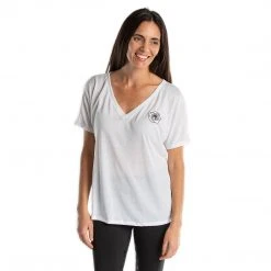 Hannah Childs Rose Logo V-Neck Tee Shirts & Tops