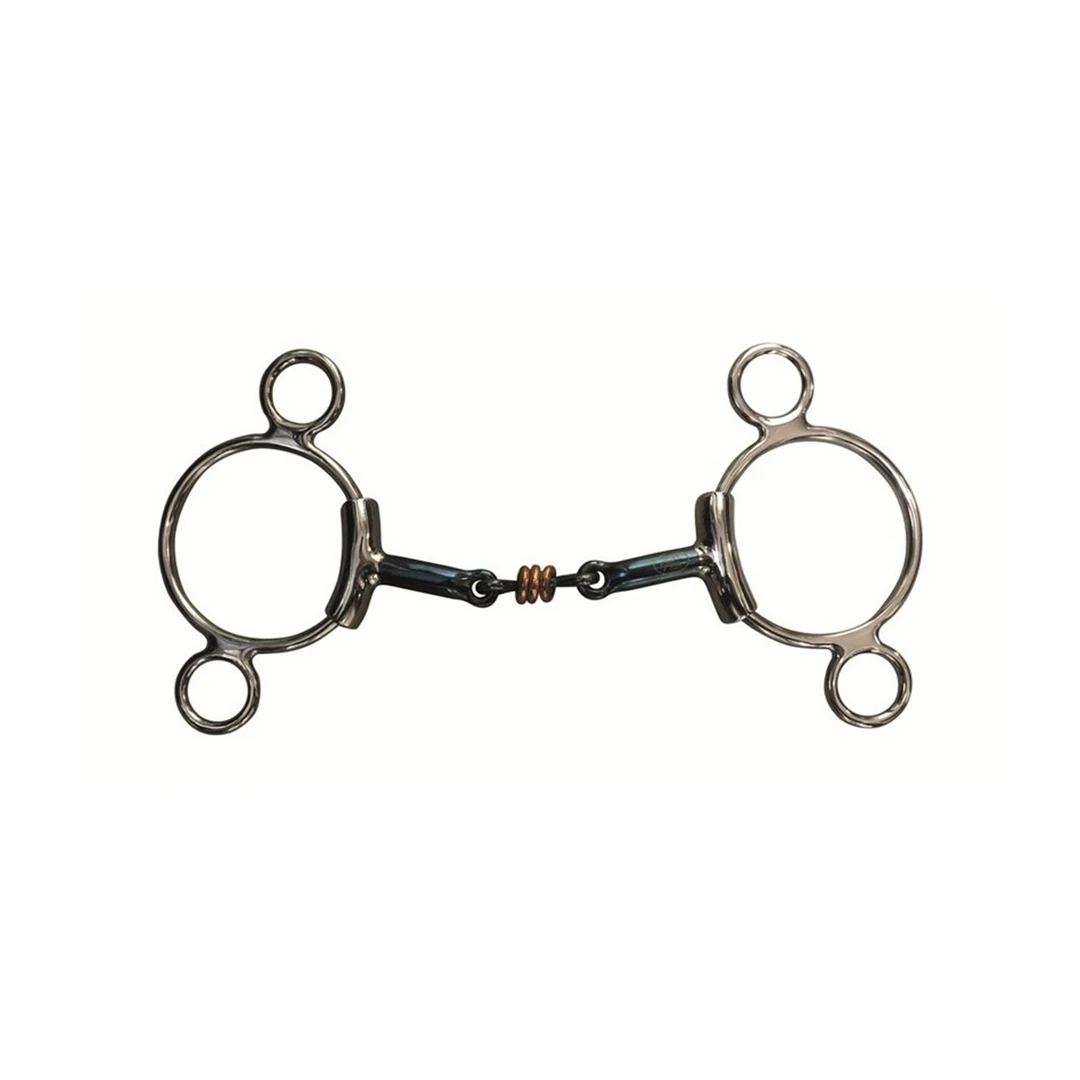 Best Pirce ⭐ French Equestrian Jump'in Double Jointed Blue Steel With Copper Rings 3-Ring Bit ⭐ 3 French Equestrian Jump'in Double Jointed Blue Steel With Copper Rings 3-Ring Bit